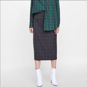 Zara Check Tartan Midi Pencil Skirt